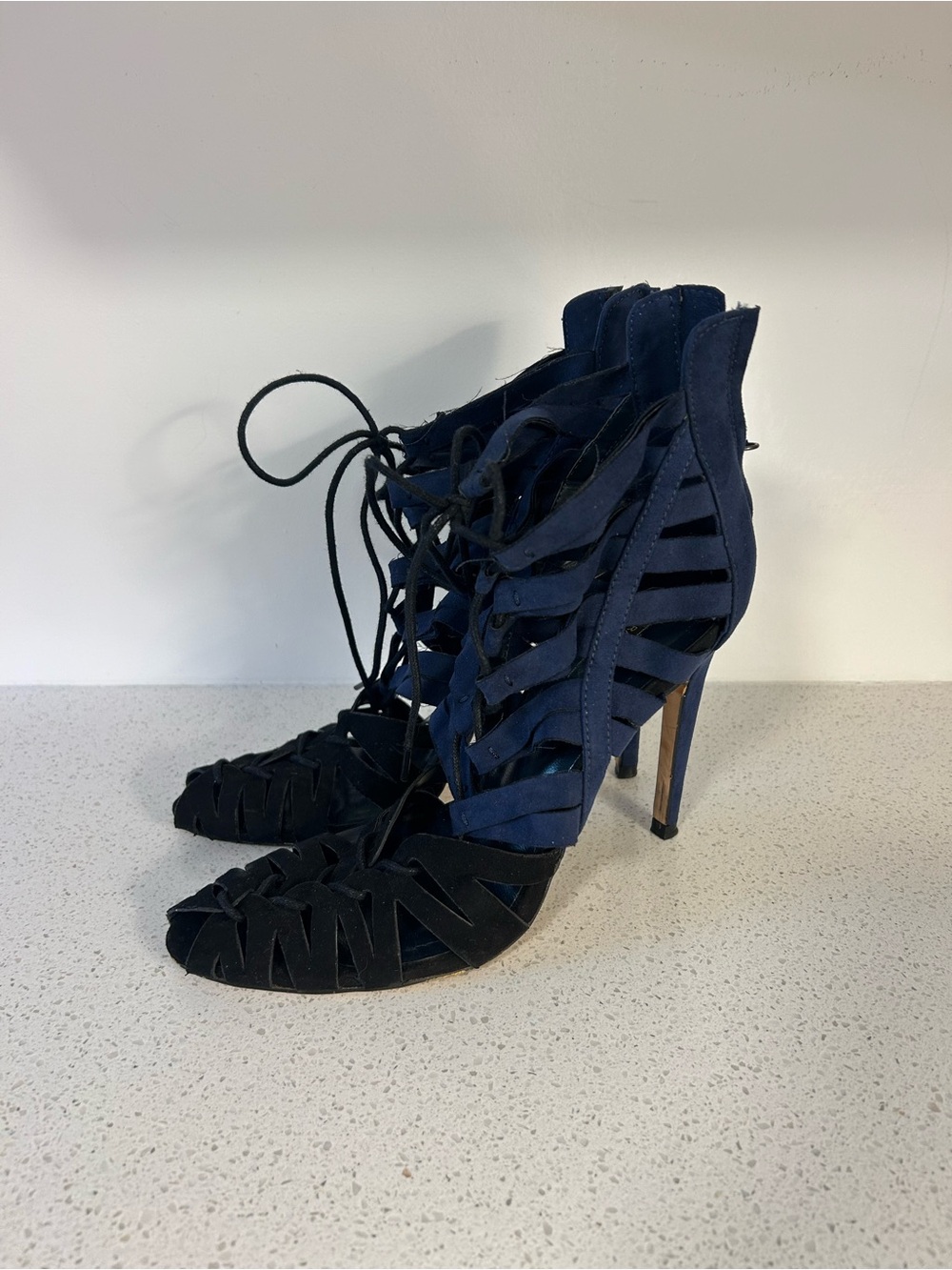 Zara Navy and Black Cutout Lace-Up Stiletto Heels
